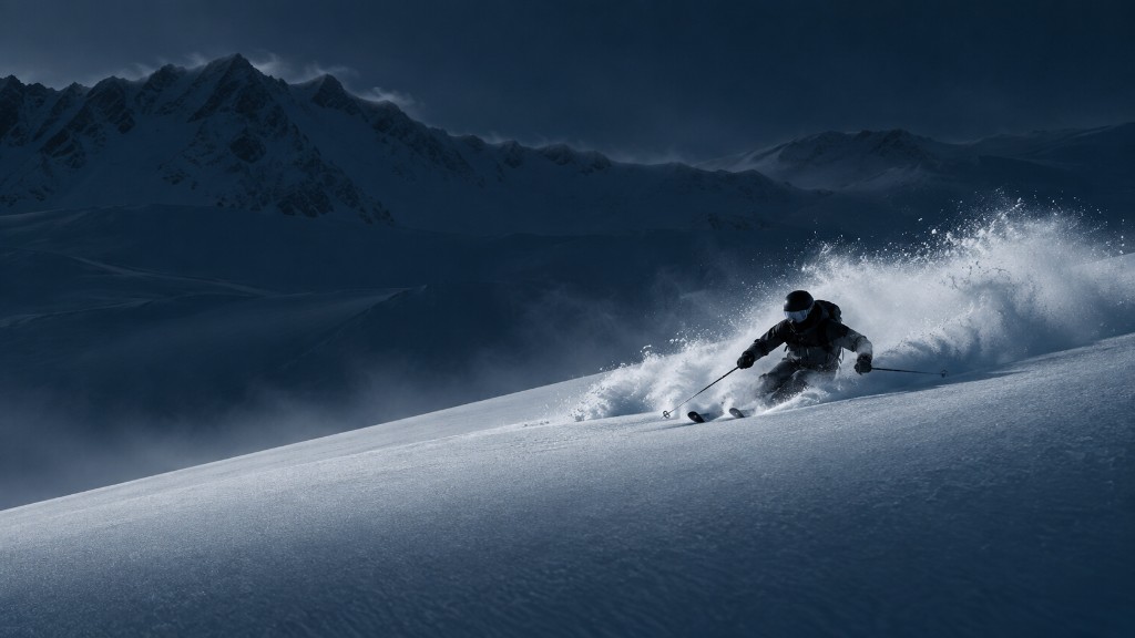 Skier carving through powder in the Alps