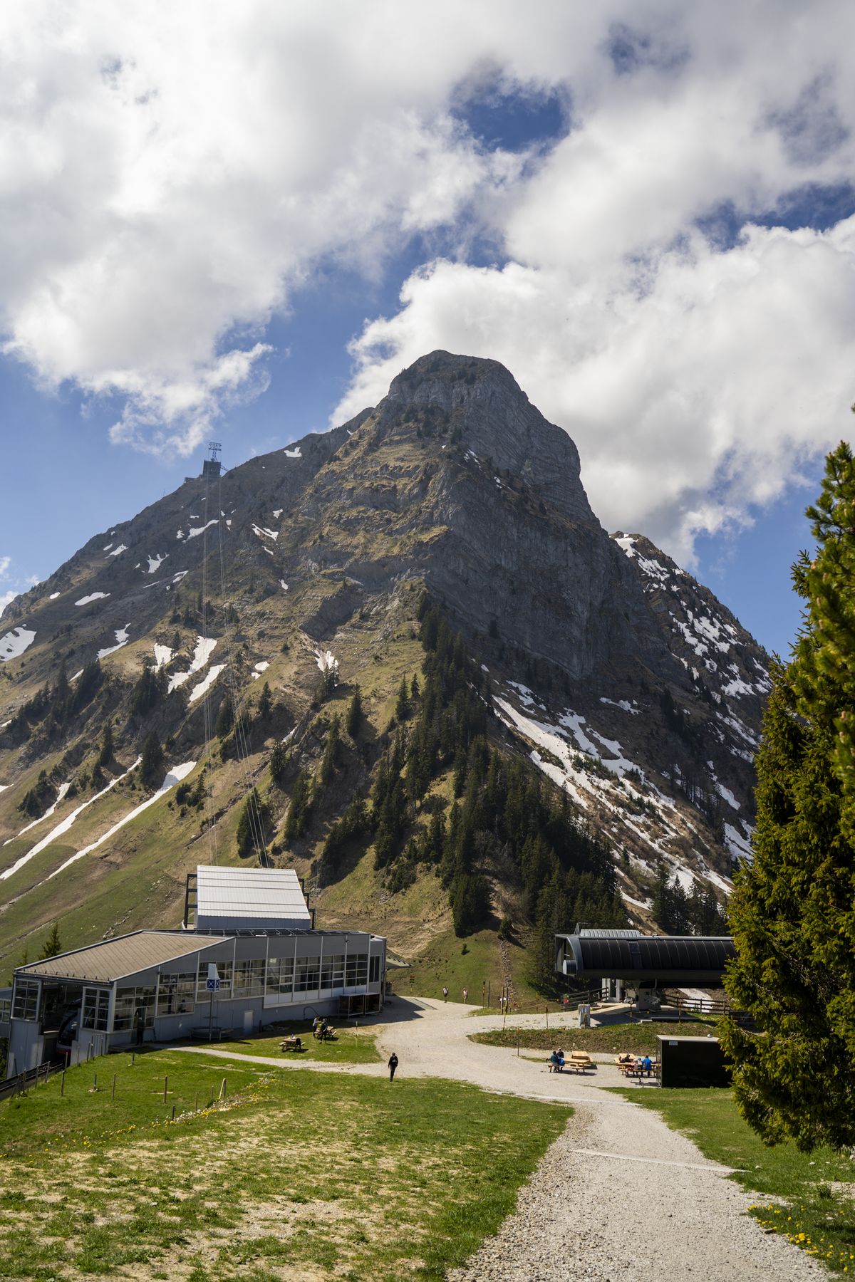 Le Moléson rising above Plan-Francey in spring